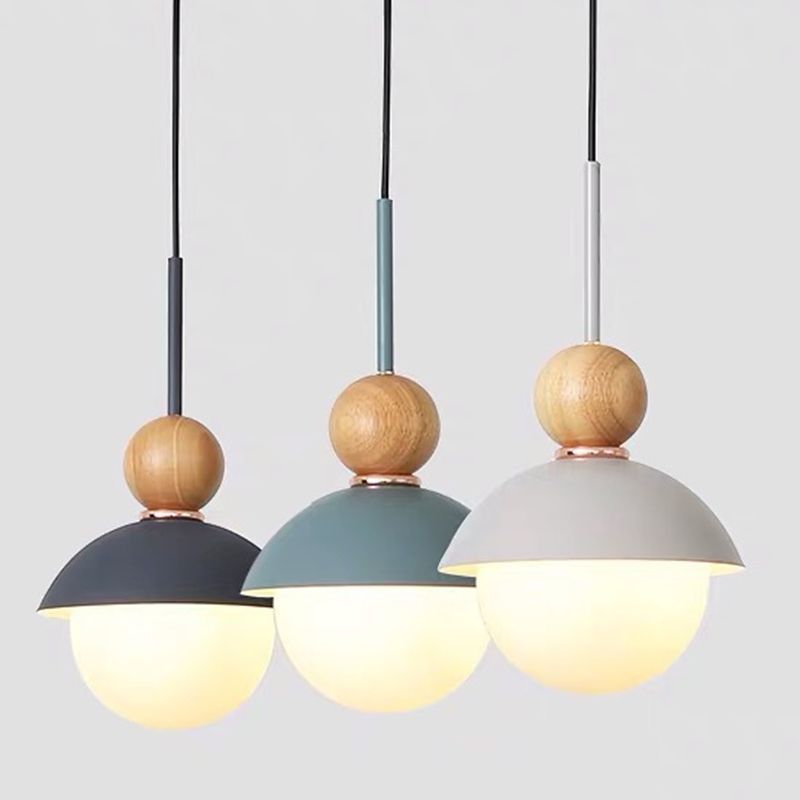 Bedside Globe Pendant Lamp Aluminum 1 Head Macaron Suspension Light