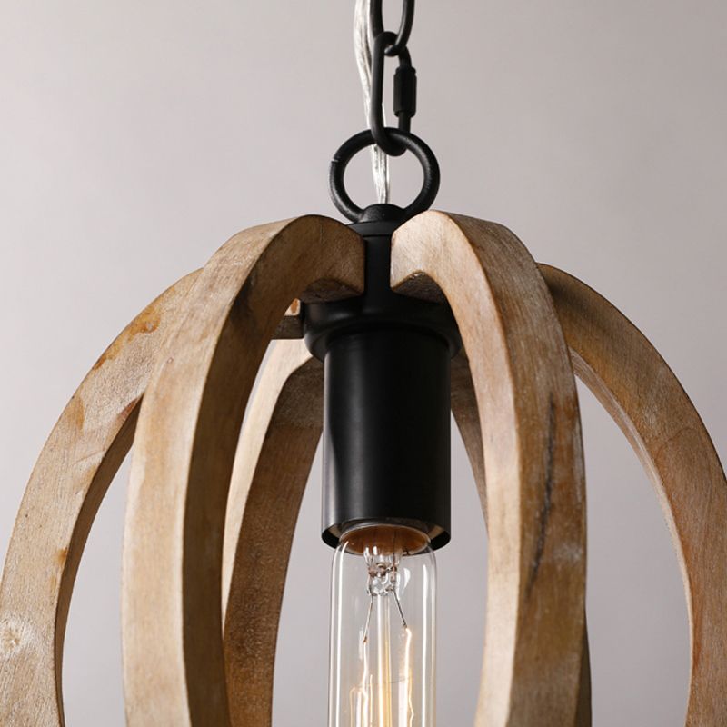 Country Style Orb Drop Light Wood One Light Ceiling Pendant Light in Black for Foyer