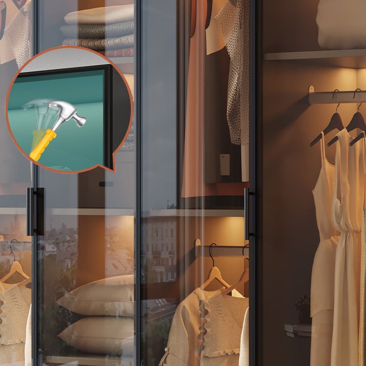 Freestanding Tempered Glass Wardrobe Modern Wardrobe with Garment Rod