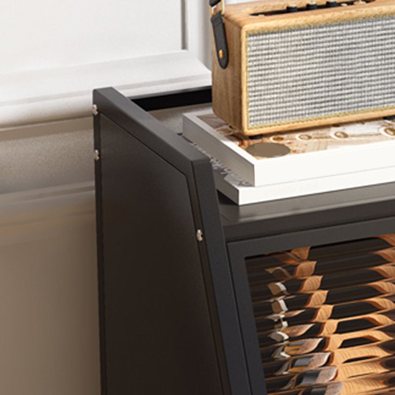 Cabinets Included Night Table Metal Black / White Nightstand with Glass Doors