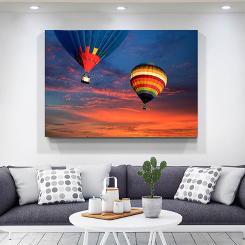 Blue Hot Air Balloon Canvas Print Decorative Modernist for Parlor Wall Art Decor