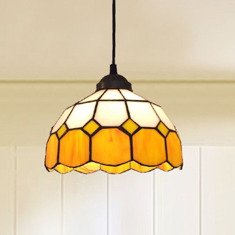 Bowl Pendant Lighting Fixture Tiffany Style Stained Glass Suspension Pendant Light
