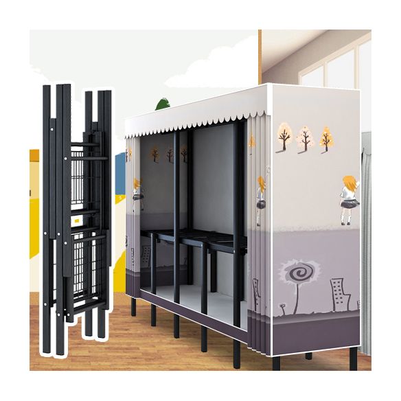 Black Steel Frame Wardrobe Armoire Contemporary Folding Wardrobe Cabinet