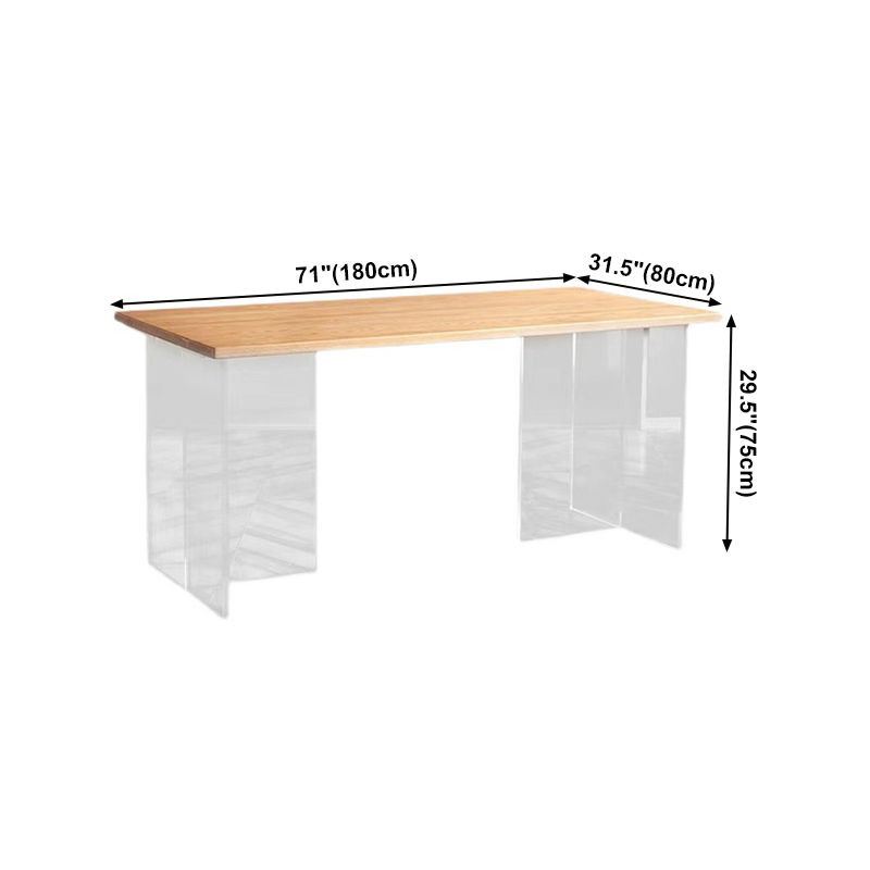 Modern Oak Wood Table for Restaurant Rectangle Dining Table with Acrylic Double Pedestal