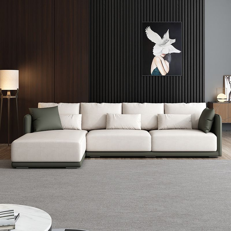 Faux Leather Sectional/Sofa with Pillow Back and Square Arms