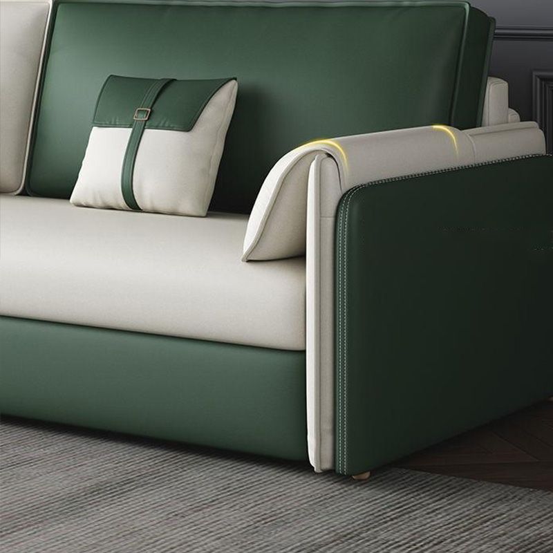 Glam Green Futon Sleeper Sofa Bed in Bonded Leather with Storage