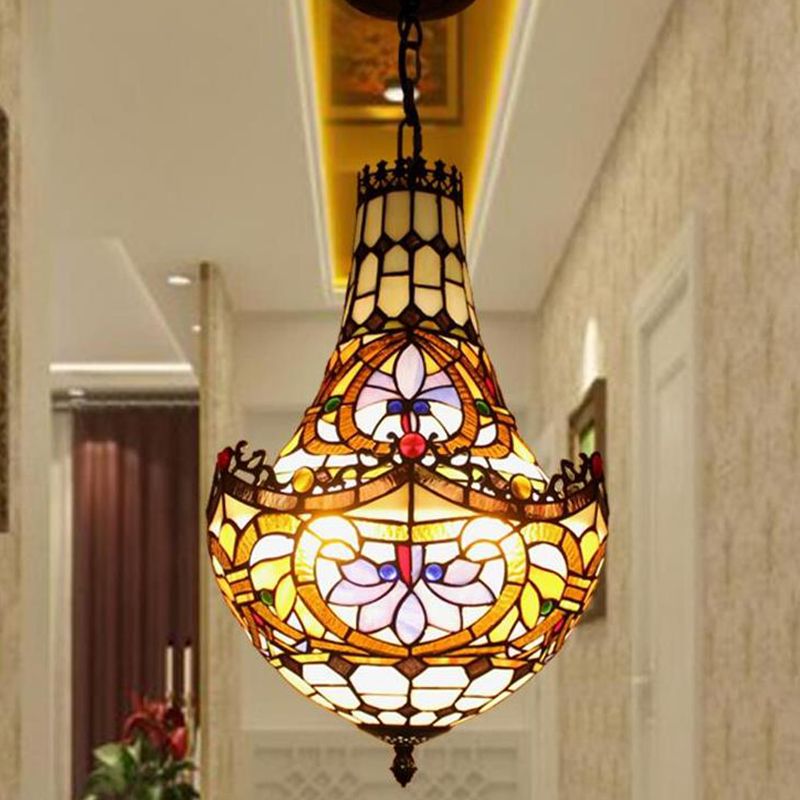 Illuminazione del lampadario a fiore Tiffany 2/3/5 luci Kit di luce a sospensione vetrata in nero in nero, 10 "/12"/16 "di larghezza