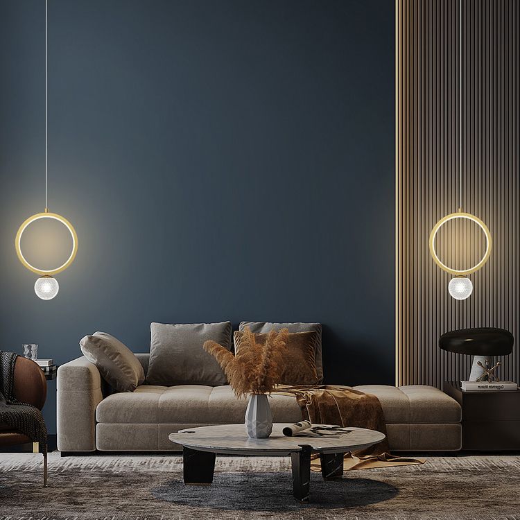 Contemporary Circular Ring Pendant LED Pendant in Golden for Bar Study Room