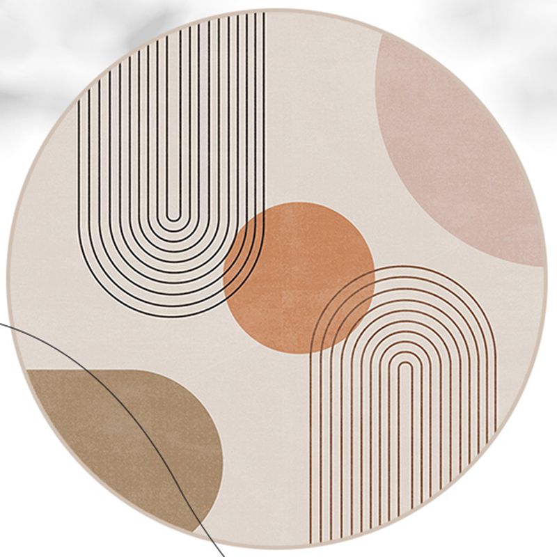 Round White Tone Home Decor Carpet Nordic Abstract Printed Area Rug Polyester with Easy Care Rug