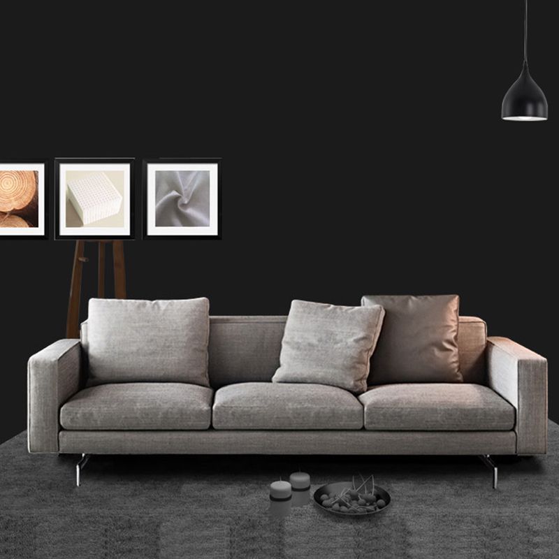 Gray 3-seater Sqaure Arm Sofa Contemporary Slipcovered Sofa with 3 Pillows