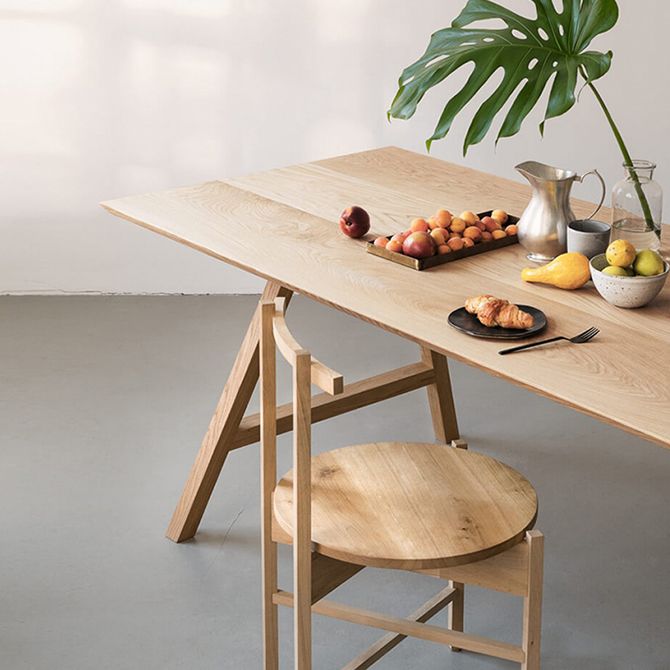 Contemporary Rectangle Dining Table Pine Solid Wood Table with Double Pedestal