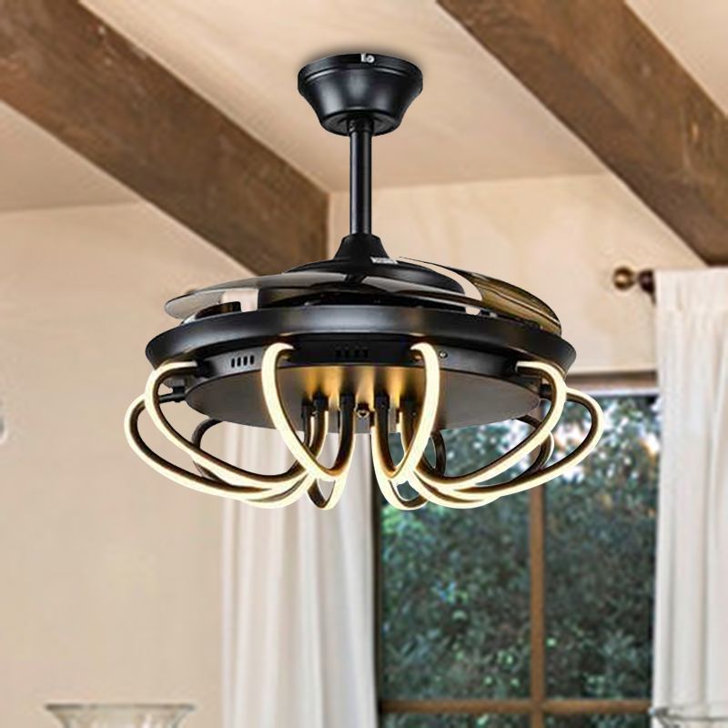 Swirl Acryl Hangende ventilatorverlichting Traditionele woonkamer 42 "W LED Semi Flushmount in zwart met 3 messen, afstandsbediening/frequentieconversie en afstandsbediening