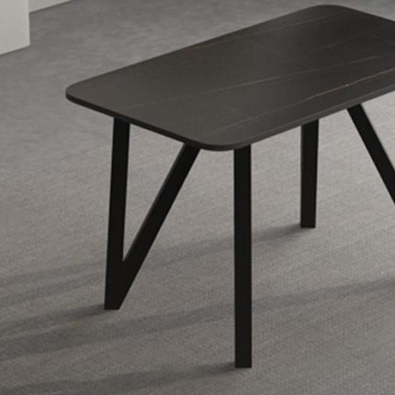 Industrial Rectangle Tripod Base Dining Table Black Frame Stone Top Dining Table