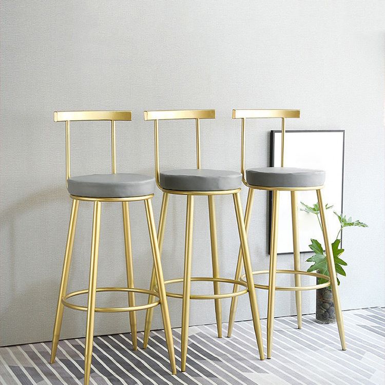 Glam Low Back Bar and Counter Stool Round Stool with 4 Gold Legs