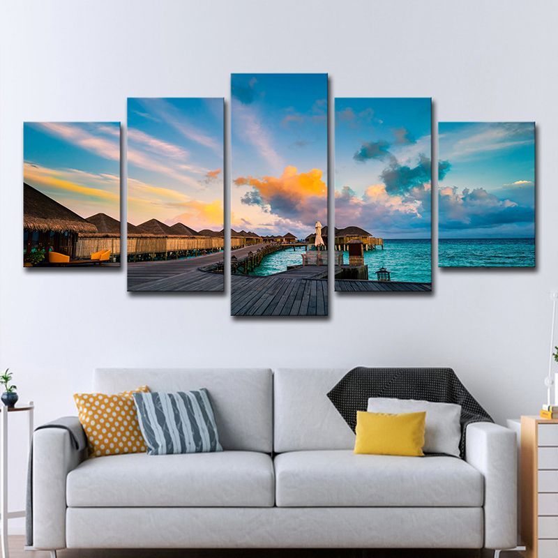 Blue Nightfall Maldives Wall Art Multi-Piece Contemporary Bedroom Canvas Print