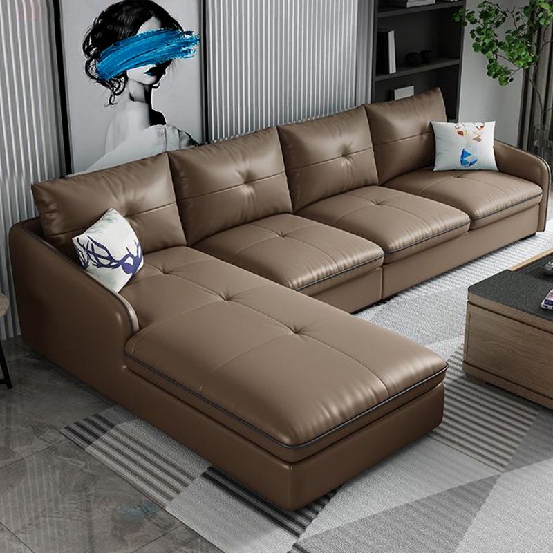 31.49 " H Brown Leather Square Arm Tufted Sofa & Chaise for Living Room