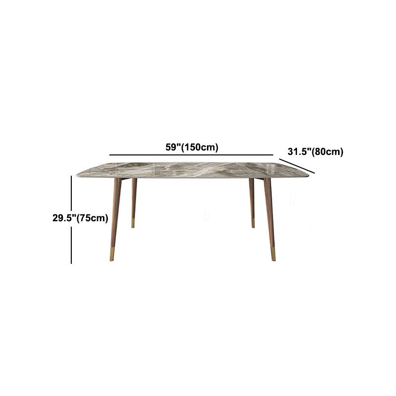 Stone Top Dining Table Mid-Century Modern Dining Table with 4 Wood Legs