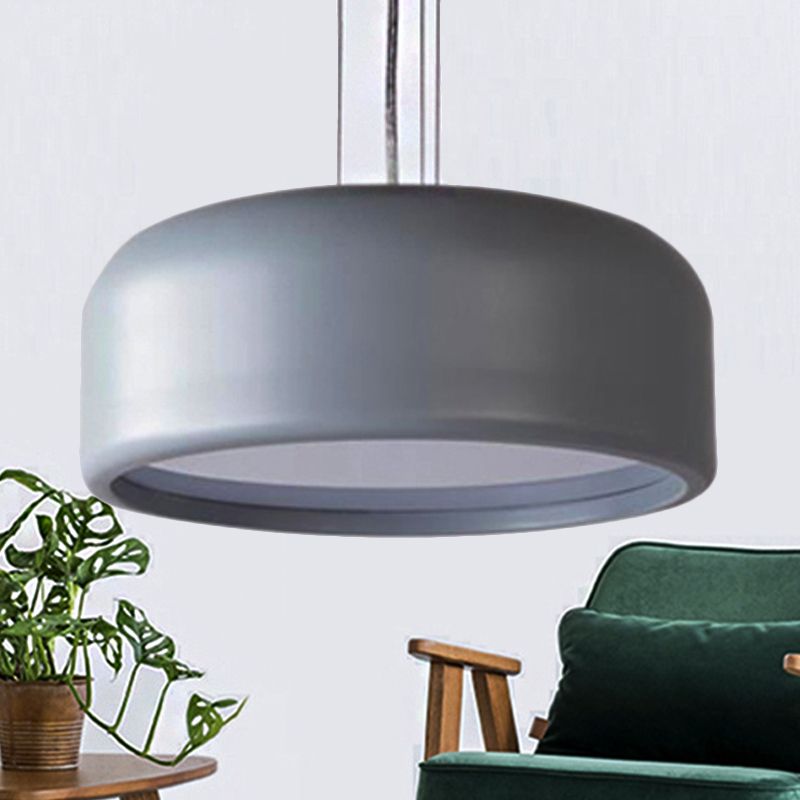Drum Pendant Lamp Modern 1 Light Acrylic Grey/Coffee Hanging Ceiling Light for Living Room with Recessed Diffuser, 14"/19"/23.5" Wide