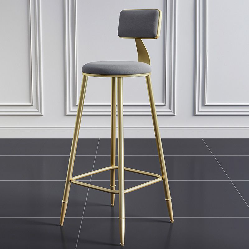Nordic Armless Backrest Counter Stool Iron Dessert Shop Bar Stool with Velvet Cushion
