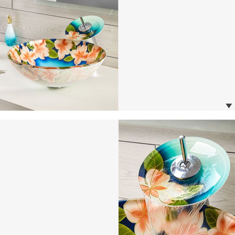 Tempered Glass Bathroom Sink Contemporary Trough Bathroom Sink with Round Shape