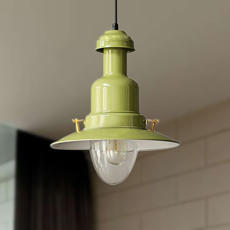 Industrial Stylish Saucer Ceiling Fixture 1 Light Metallic Pendant Lighting in Blue/Sky Blue/Yellow for Living Room