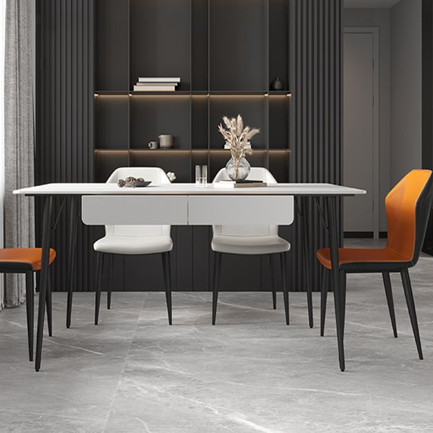 Modern Style Dining Table Rectangle Sintered Stone 4 Legs Dining Table for Kitchen