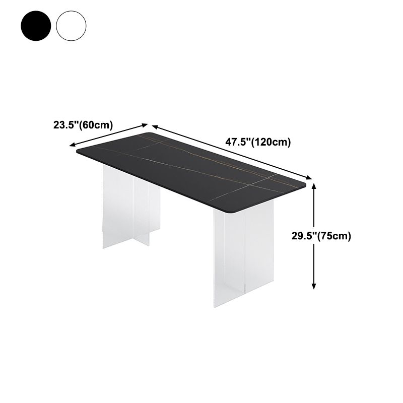 Rectangle Stone Modern Dining table Clear Double Pedestal Dining Table