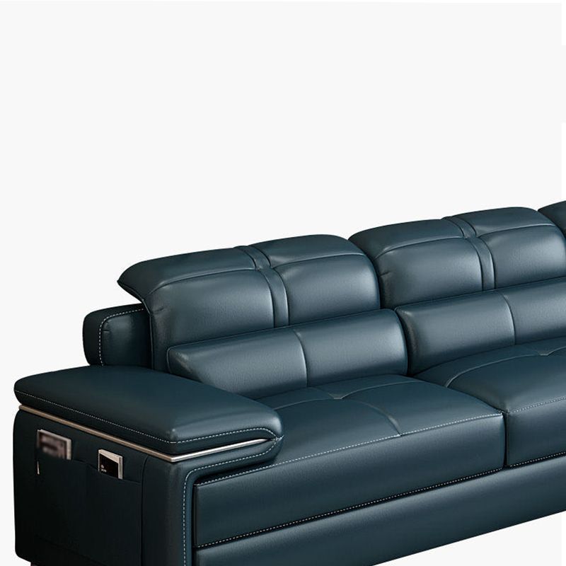 Genuine Leather Sectional 34.65"High Pillow Top Arm Sofa with Storage, Blue