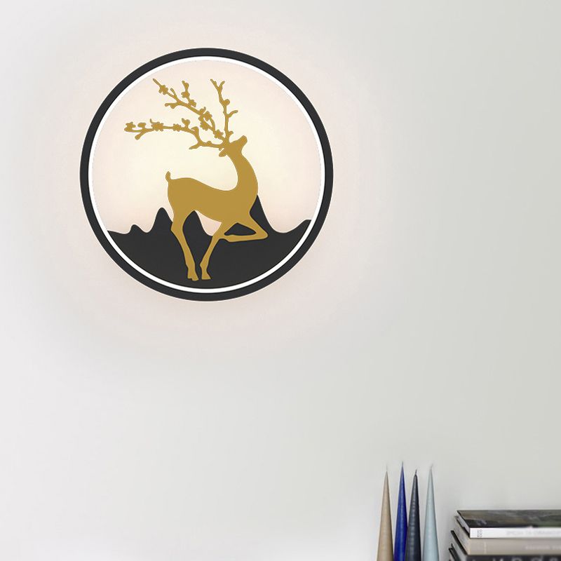 Deer Wall Light Fixture Nordic Metallic Black/White-Gold LED Circle Sconce Light in Warm/White Light for Bedroom