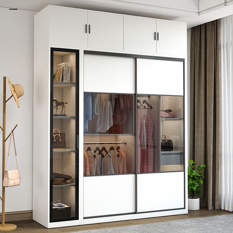 White Sliding Wardrobe Closet Engineered Wood Wardrobe Armoire