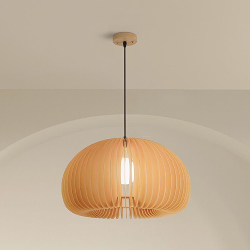 Modern Style Geometric Shape Pendant Wood 1 Light Hanging Lamp for Dinning Room