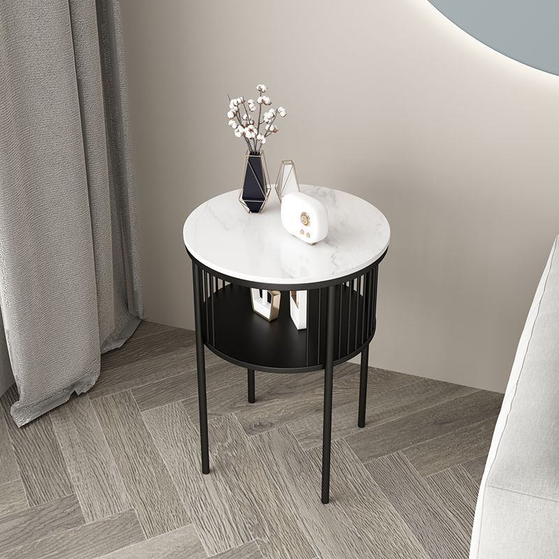 Contemporary Metal 4 Legs End Table Round Double Tier End Table