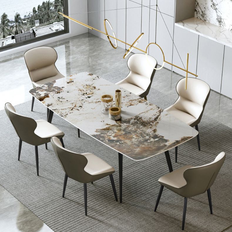 Contemporary Rectangle Table Steel Base Dining Table with 4 Legs
