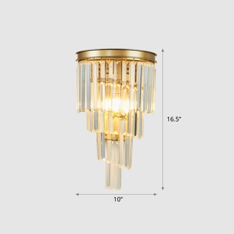 Crystal Tiered Tapered Sconce Fixture Minimalism 1 Head Gold Finish Wall Light for Living Room