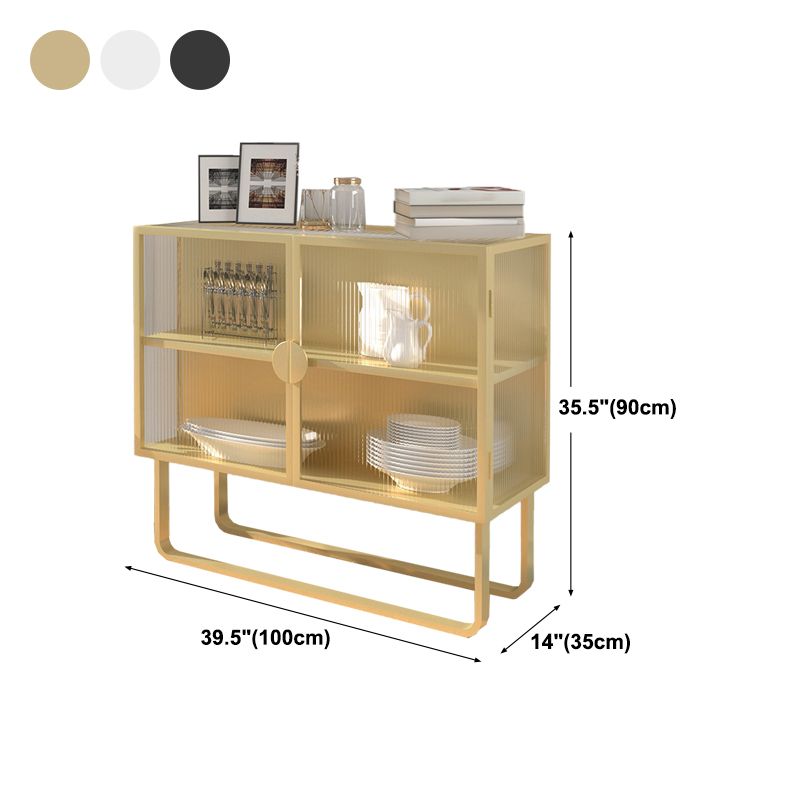 Glam Living Room Buffet 35.5"H Metal Glass Doors Sideboard for Kitchen