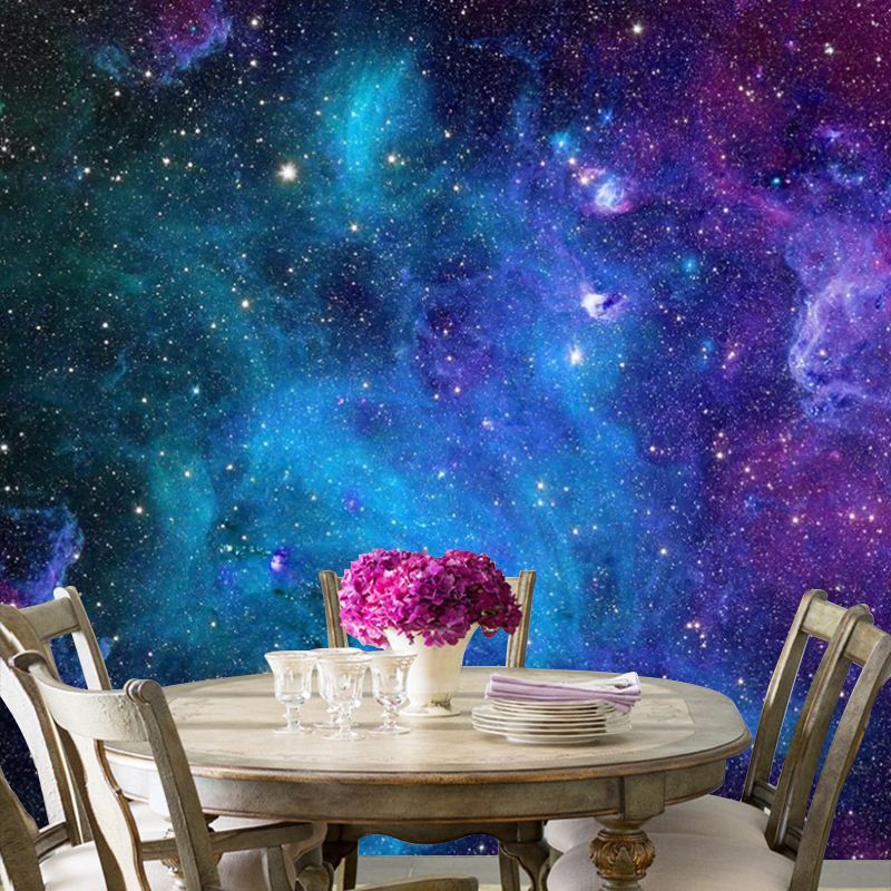 Big Luminous Galaxy Mural Wallpaper in Blue and Purple Non-Woven Fabric Wall Art for Home Decor, Made to Measure