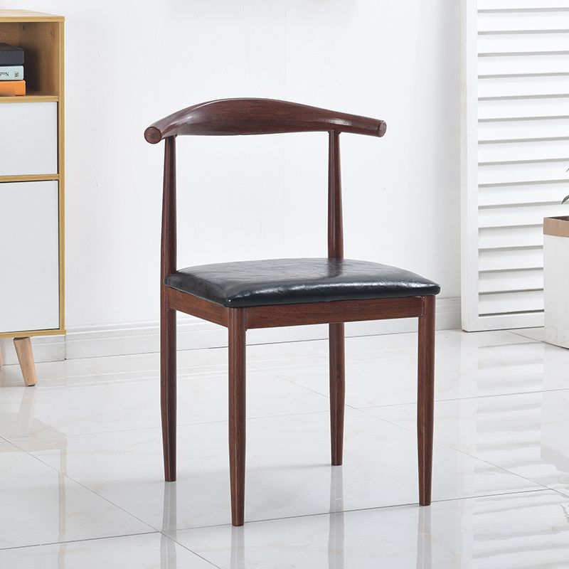 Modern Style Kitchen Leather Dining Chair Ladder Back Side Chair of 16" Wide with Metallic Base