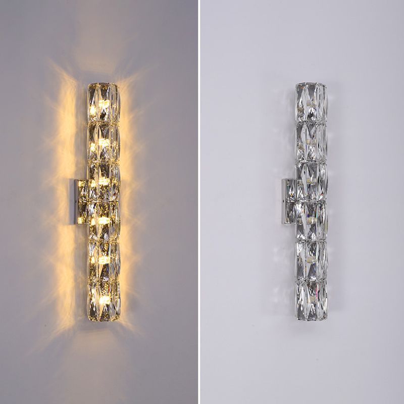 Modern Style Wall Light Cylinder Crystal Sconces in Transparent for Bedroom