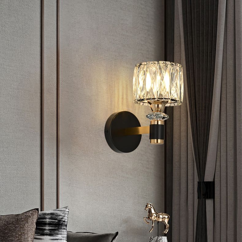 1 Lichtzylindrische Wandleuchte Leuchte Moderne Stil Schwarzer Kristallwandhalterung Beleuchtung