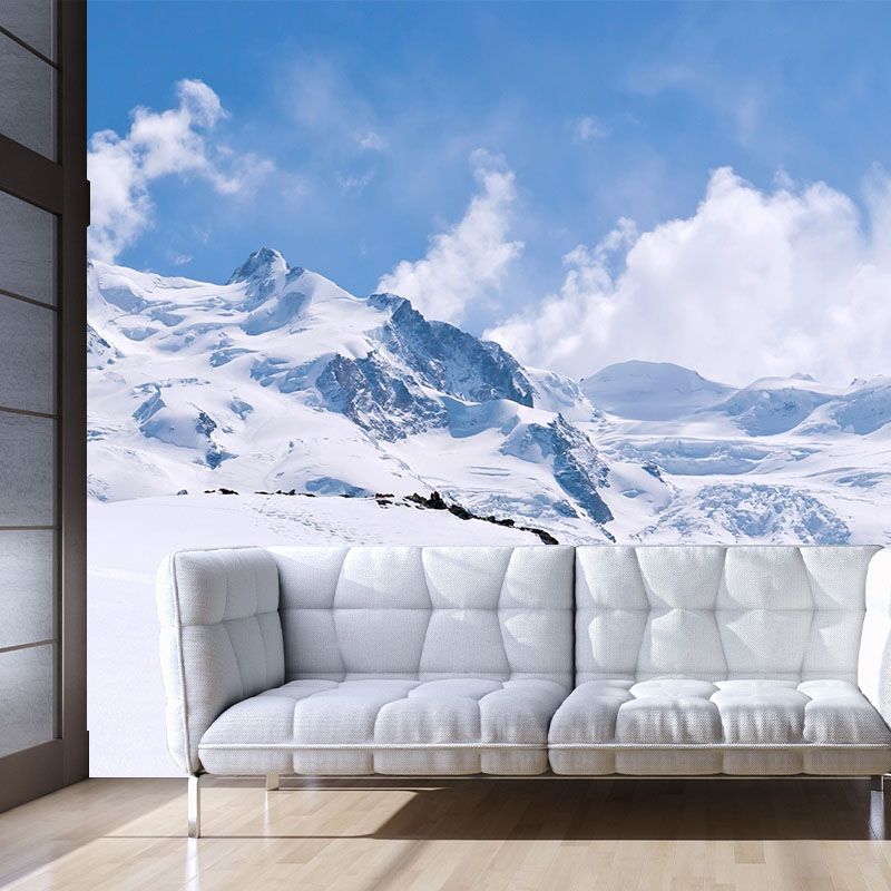 Modern Sunny Mountains View Mural Non-Woven Waterproof Blue Wall Decor for Bedroom