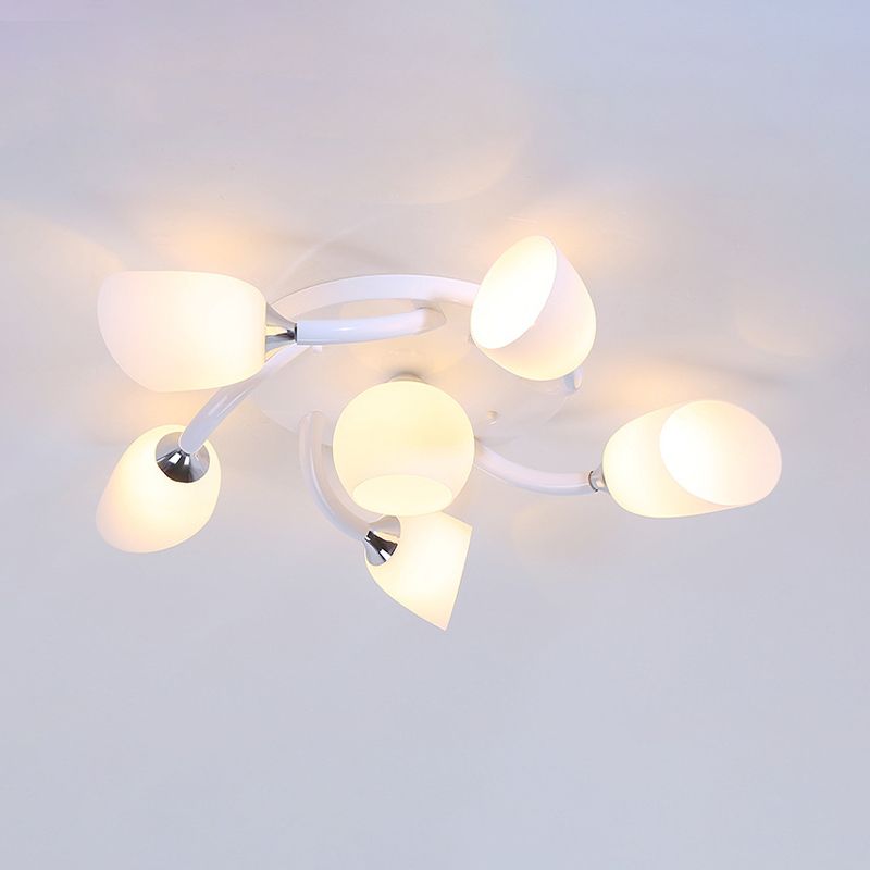 6/8 luci soggiorno semifulto semi moderno bianco a spirale a filo montato con tonalità di vetro opale tulipano