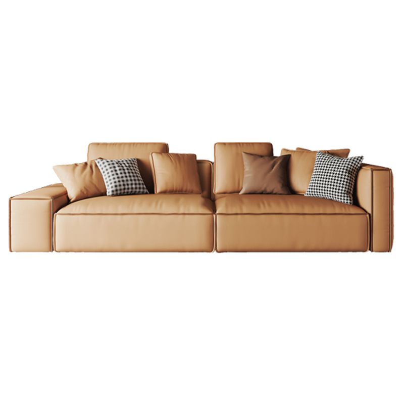 Genuine Leather 2-seater Orange Square Arm Sofa for Bonus Room