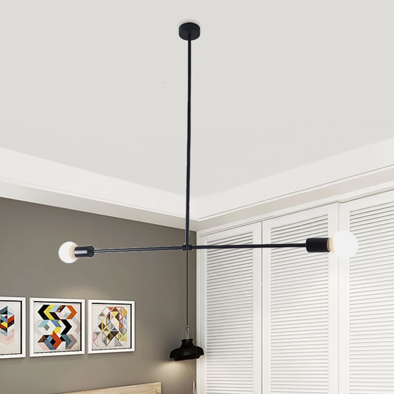 31.5"/39" W Exposed Chandelier Lamp Modern Style Metal 2 Head Indoor Hanging Lighting in Black/Gold
