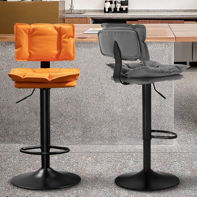 Glam Style Faux Leather Bar Stools Swivel Adjustable Height Bar Stool with Black Base