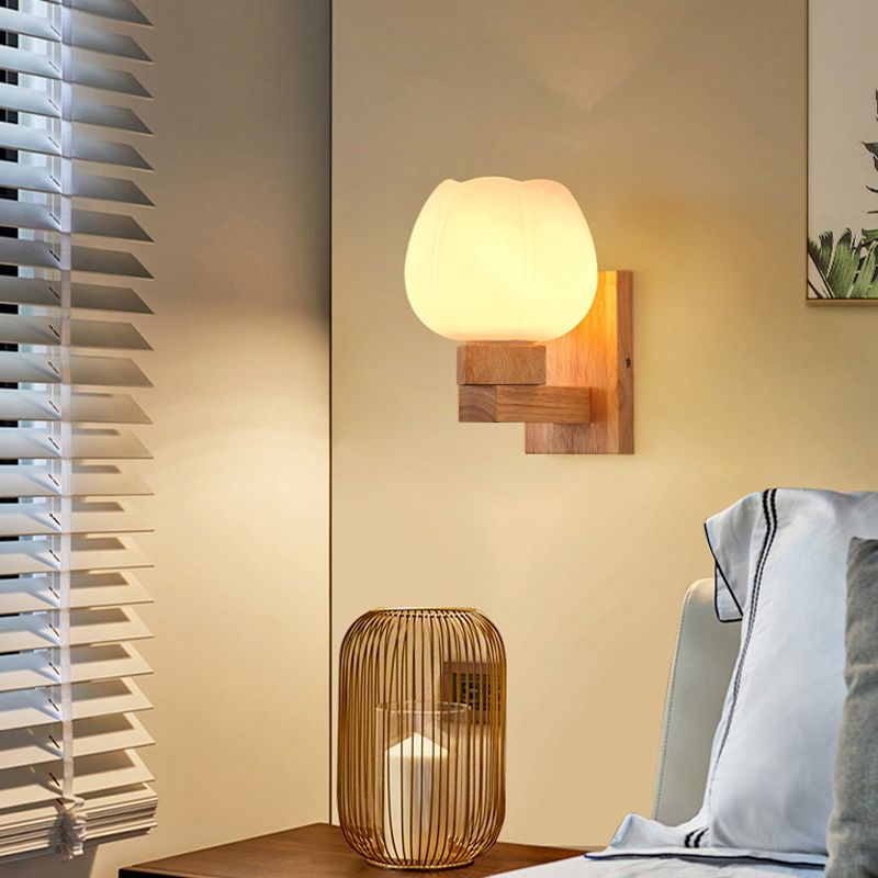 Modern Style Wall Light Wood 1 Light Sconces in Brown for Bedroom