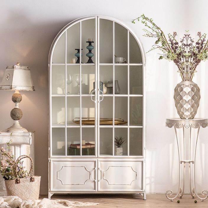 Industrial Style Solid Wood Chest Glass Paned Distressed Accent Cabinet
