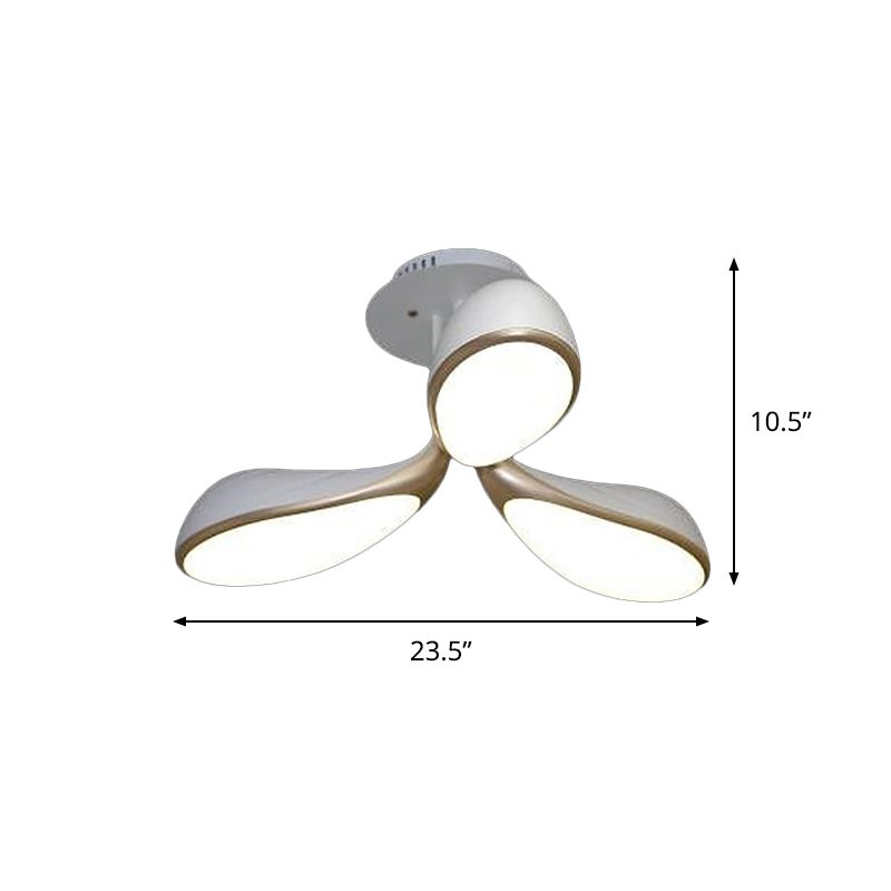 Luz de techo semi-flusco de dormitorio oval Metálico 3 luces Modernista Montaje de montaje de altura LED en blanco