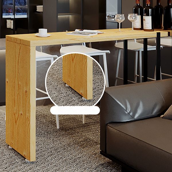 Rectangular Pine Wood Top Bar Table Modern Bistro Pub Table with Double Pedestal