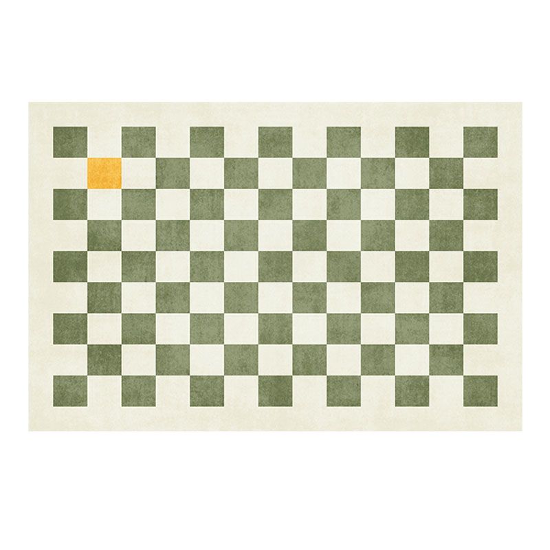 Green Living Room Area Rug Plaid Pattern Polyester Area Carpet Non-Slip Backing Rug
