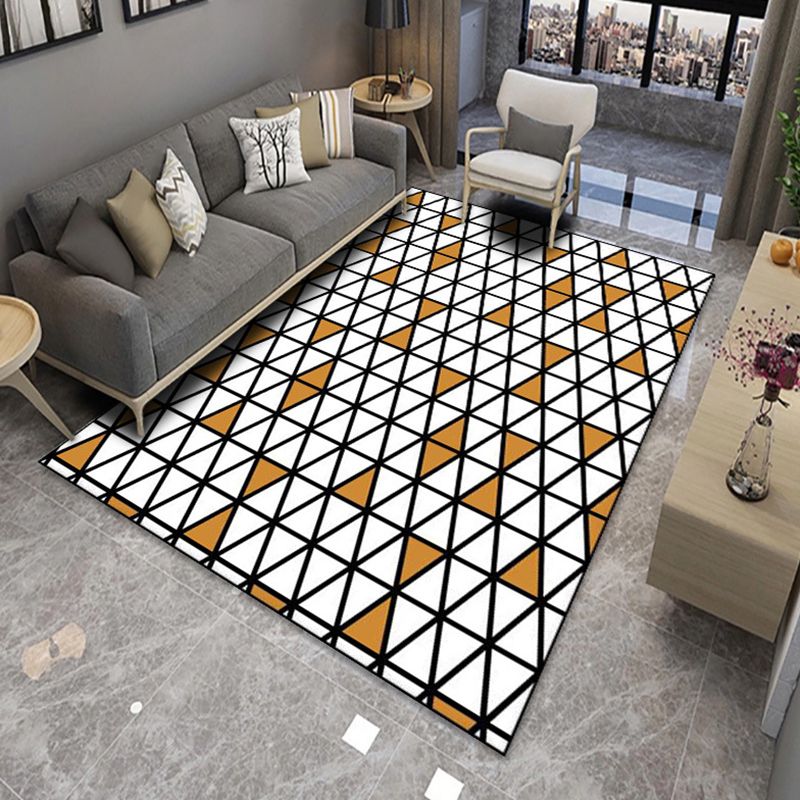 Black Modern Rug Polyester Geometric Print Rug Non-Slip Backing Rug for Drawing Room